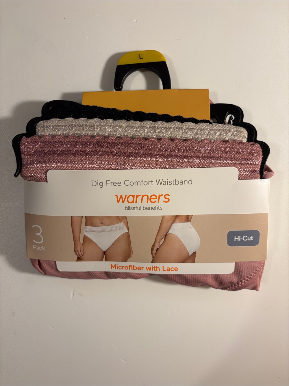 Warner's Hi-Cut Microfiber Lace Briefs - Black, Cream, Dusty Pink